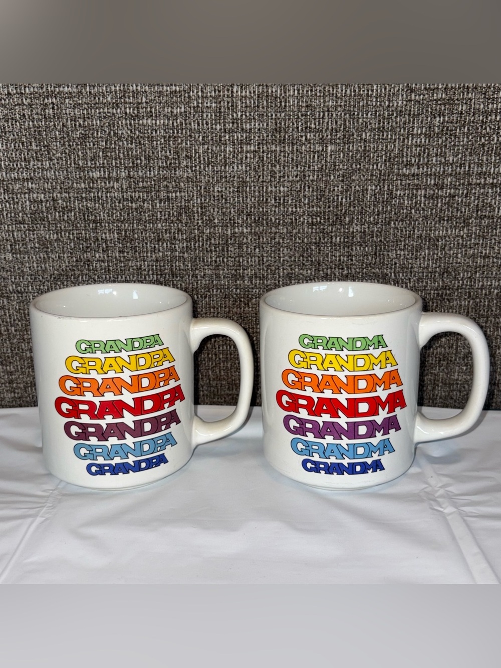 Set Of 2 Vintage Coffee Mugs GRANDMA And GRANDPA Rainbow Letters Collectible